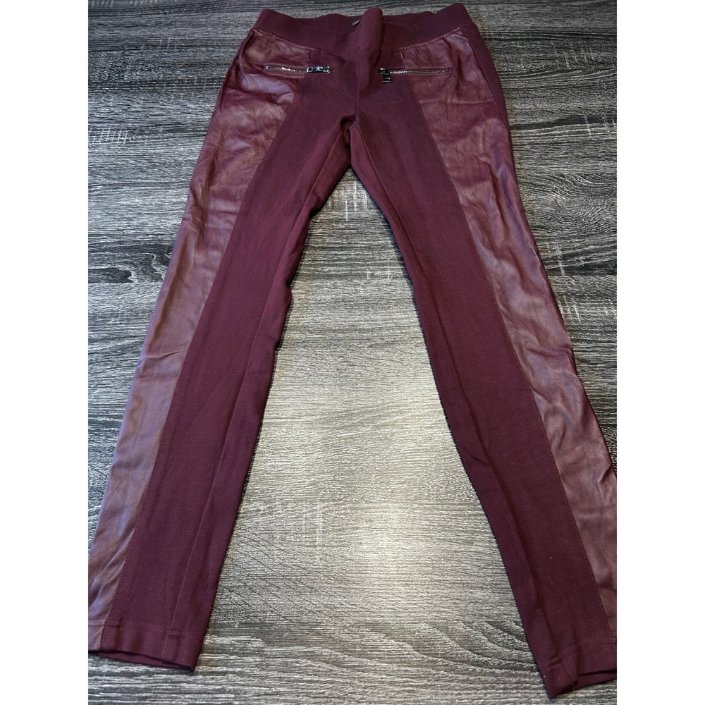 Victoria's Secret Faux Leather‎ Panel Leggings Size 4 Burgundy Zipper